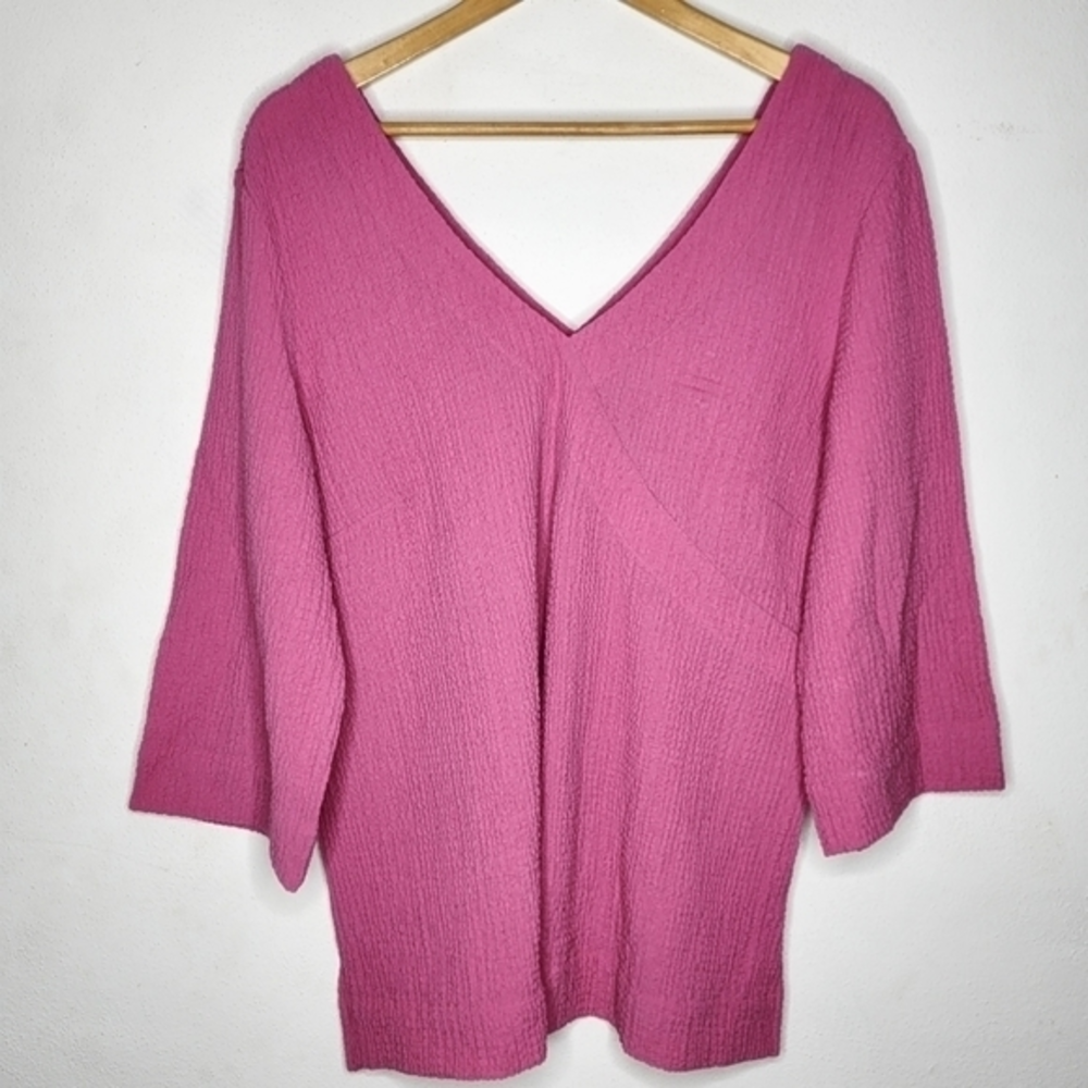 Soft Surroundings Women's Size Medium‎ Pink Wide V Neck Rayon Mid Sleeve Top